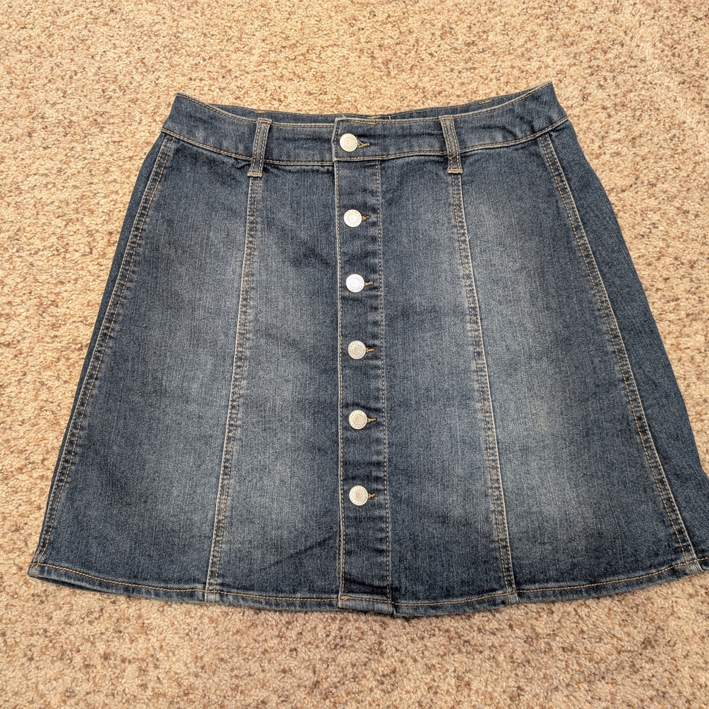 Denim Button-Front Skirt